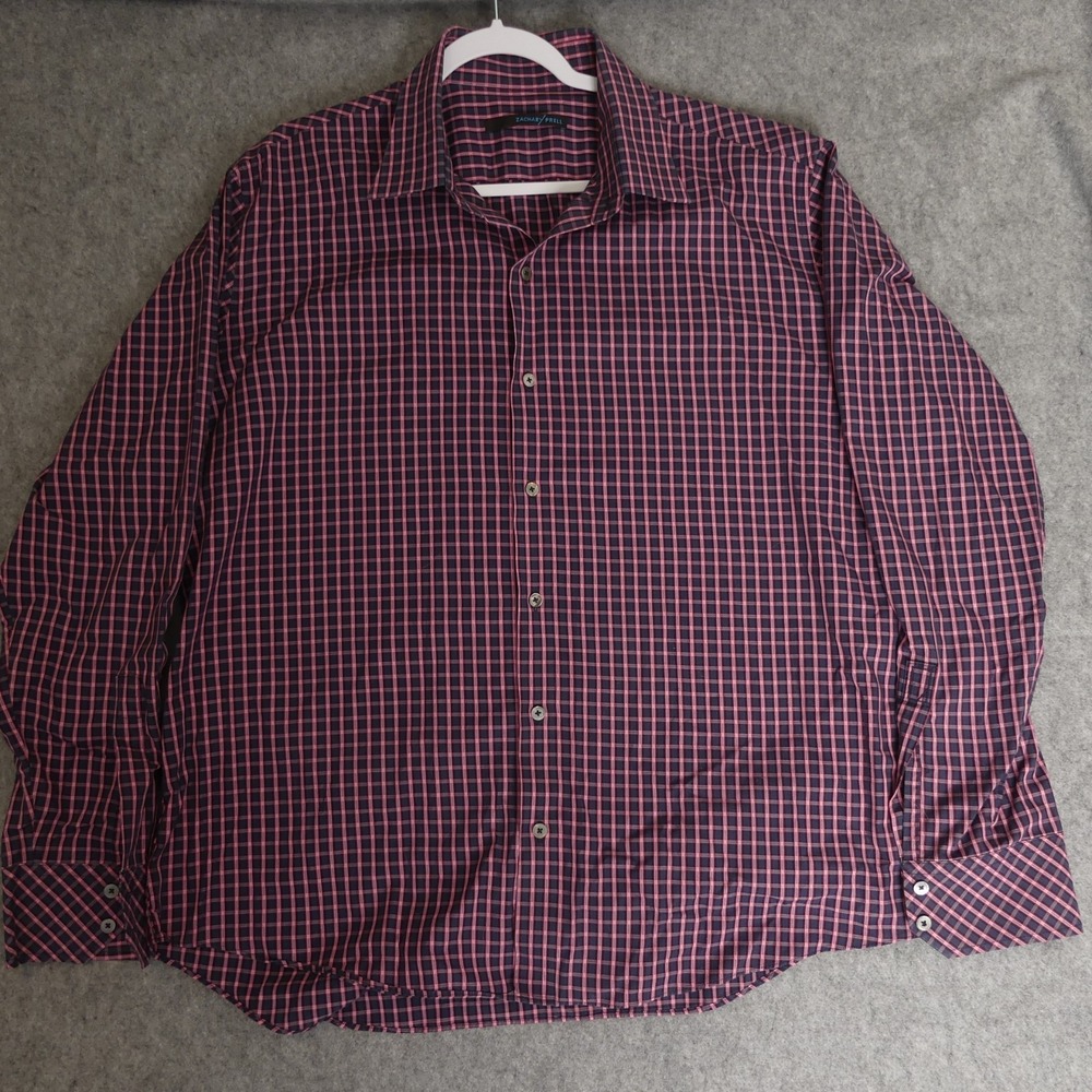 Zachary Prell Button Up Long Sleeve Shirt Pink Blue Red Check Men's XXL‎